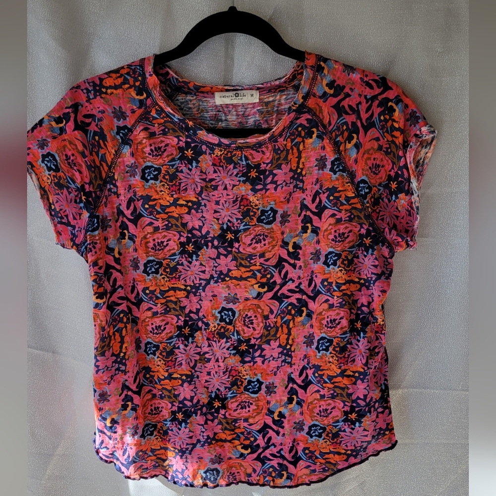 NATURAL LIFE Floral Pink and Orange Top